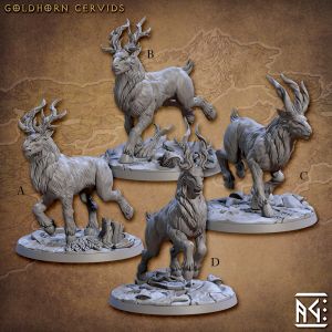 Goldhorn Cervids - Noble Alfar - 32mm Scale - Designed by Artisan Guild