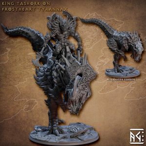 King Tashokk On Tyrannax - Frostheart Lizardmen - 32mm Scale (100mm base) - Designed by Artisan Guild