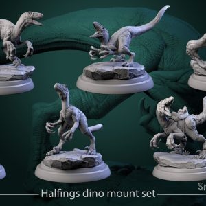 Halflings Dino Mounts - Small but Sharp - 32mm Scale (25mm Base) - White Werewolf Tavern