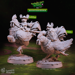 Mice Rooster Riders - Woodland Heroes - 32mm Scale (25mm Base) - CastNPlay